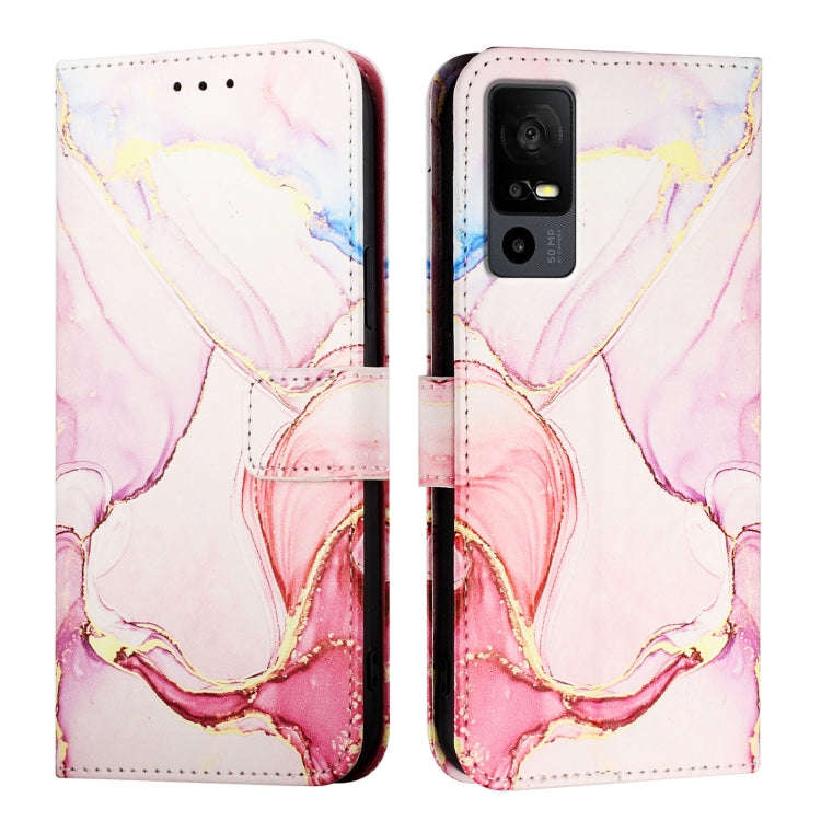 For TCL 40R 5G PT003 Marble Pattern Flip Leather Phone Case(Rose Gold)