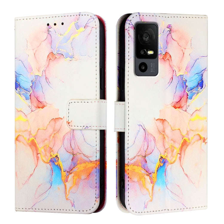 For TCL 40R 5G PT003 Marble Pattern Flip Leather Phone Case(Galaxy Marble White)