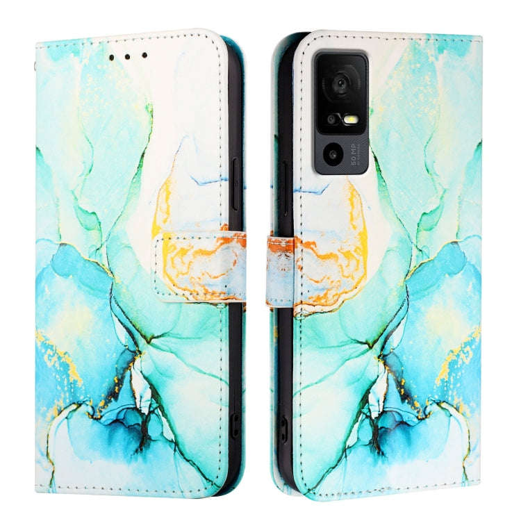 For TCL 40R 5G PT003 Marble Pattern Flip Leather Phone Case(Green)