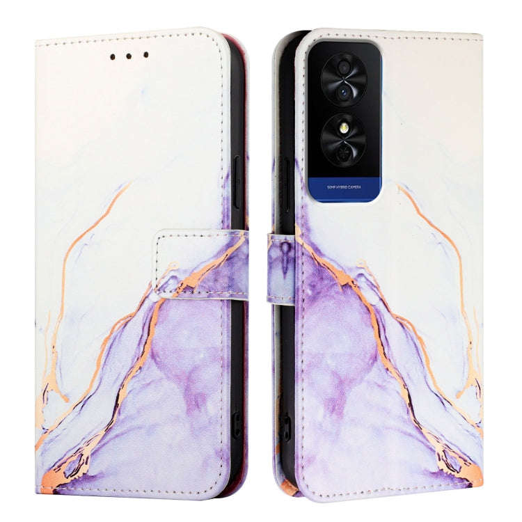 For TCL 50 5G PT003 Marble Pattern Flip Leather Phone Case(White Purple)