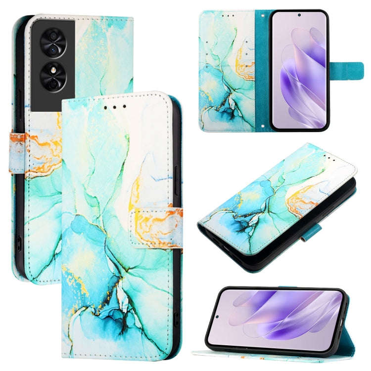 For TCL 50 SE PT003 Marble Pattern Flip Leather Phone Case(Green)