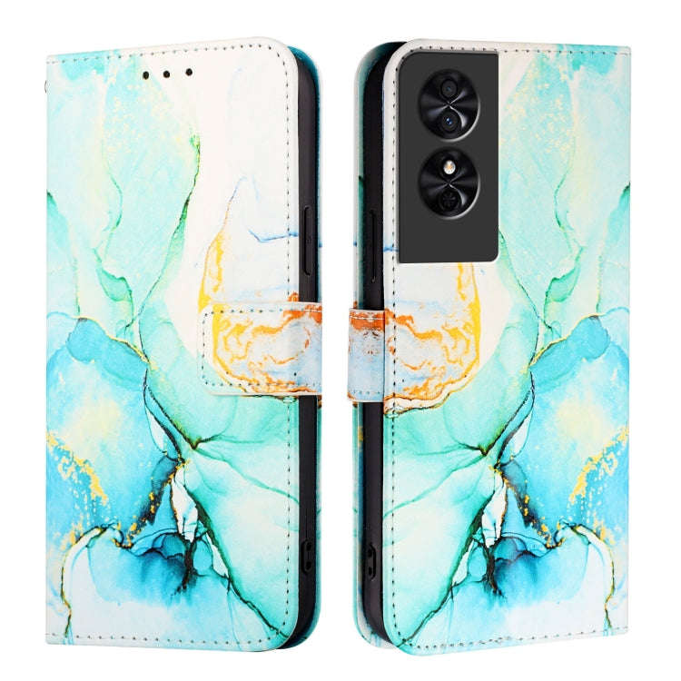 For TCL 50 SE PT003 Marble Pattern Flip Leather Phone Case(Green)