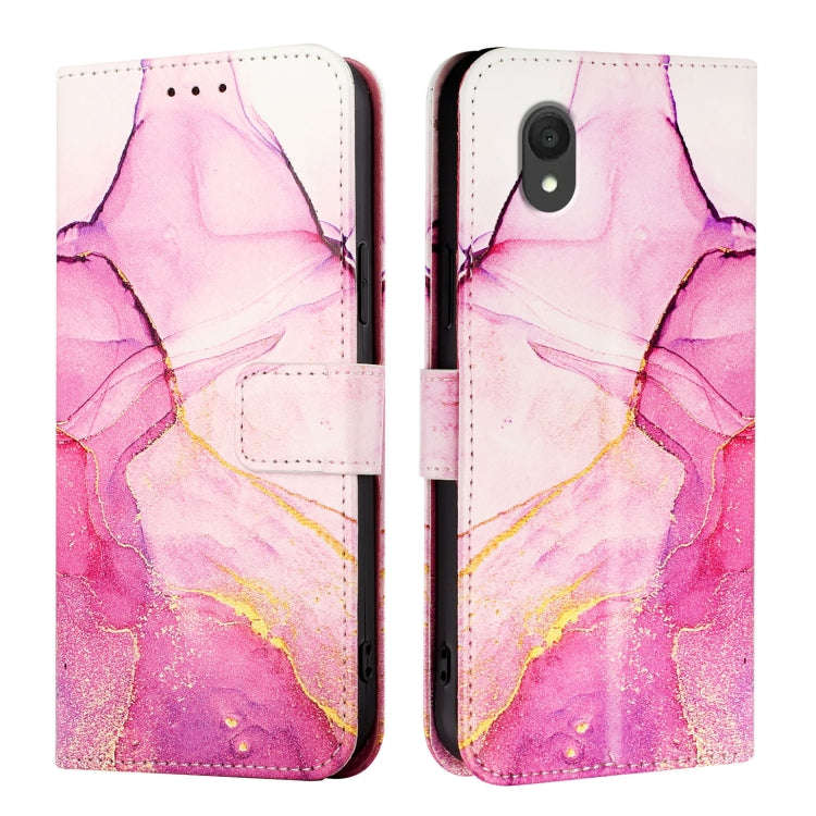 For TCL 201 PT003 Marble Pattern Flip Leather Phone Case(Pink Purple Gold)