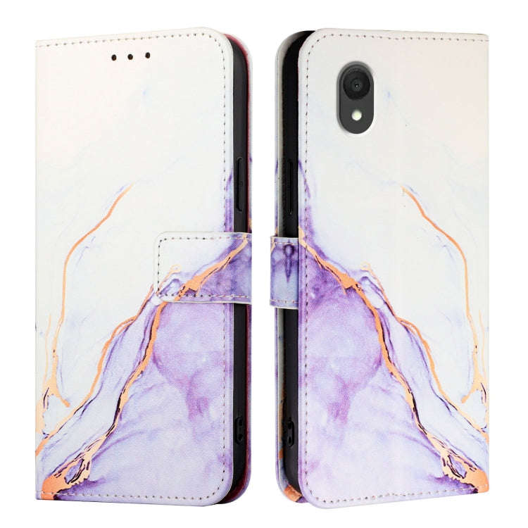 For TCL 201 PT003 Marble Pattern Flip Leather Phone Case(White Purple)
