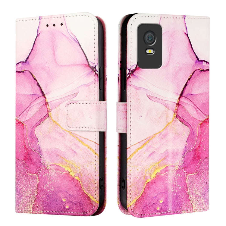 For TCL 403 PT003 Marble Pattern Flip Leather Phone Case(Pink Purple Gold)