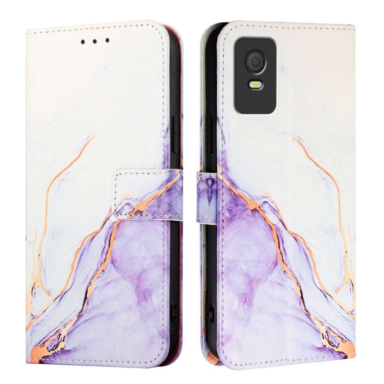For TCL 403 PT003 Marble Pattern Flip Leather Phone Case(White Purple)