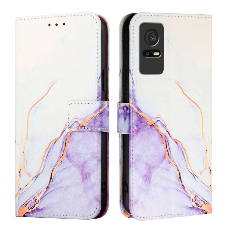 For TCL 405 / 406 / 408 PT003 Marble Pattern Flip Leather Phone Case(White Purple)