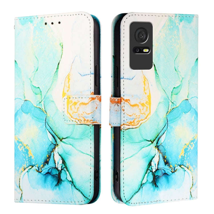 For TCL 405 / 406 / 408 PT003 Marble Pattern Flip Leather Phone Case(Green)