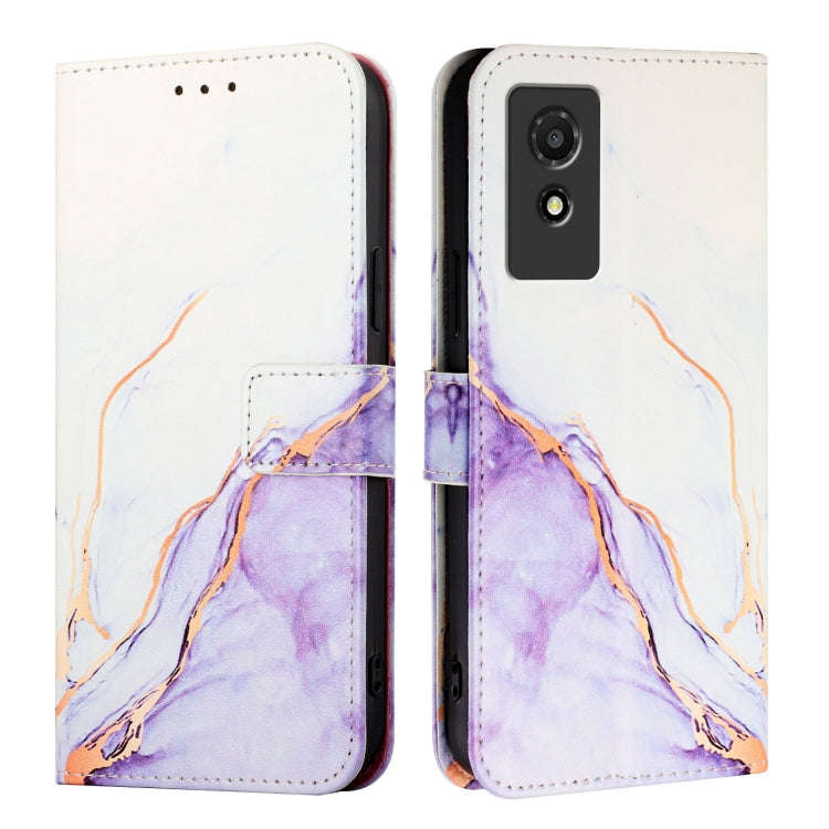 For TCL 501 PT003 Marble Pattern Flip Leather Phone Case(White Purple)