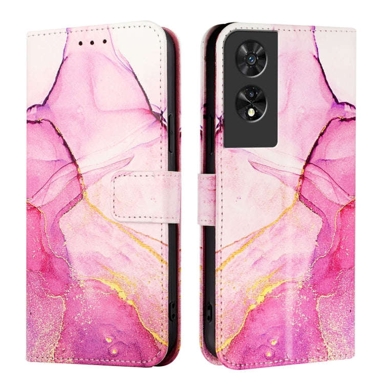 For TCL 505 PT003 Marble Pattern Flip Leather Phone Case(Pink Purple Gold)