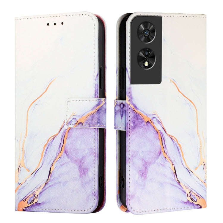 For TCL 505 PT003 Marble Pattern Flip Leather Phone Case(White Purple)