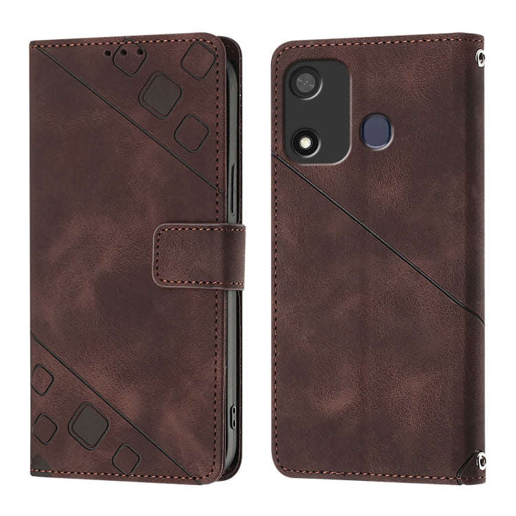 For Itel P17 / A27 Skin Feel Embossed Leather Phone Case(Brown)