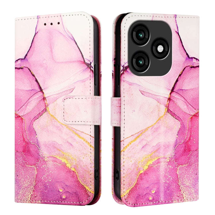 For itel A70 PT003 Marble Pattern Flip Leather Phone Case(Pink Purple Gold)
