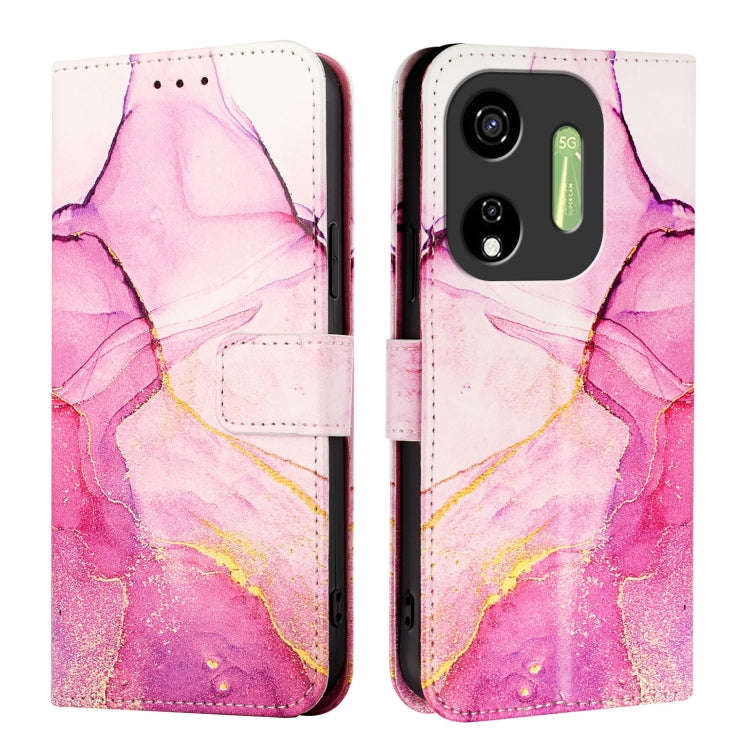 For itel P55 5G PT003 Marble Pattern Flip Leather Phone Case(Pink Purple Gold)