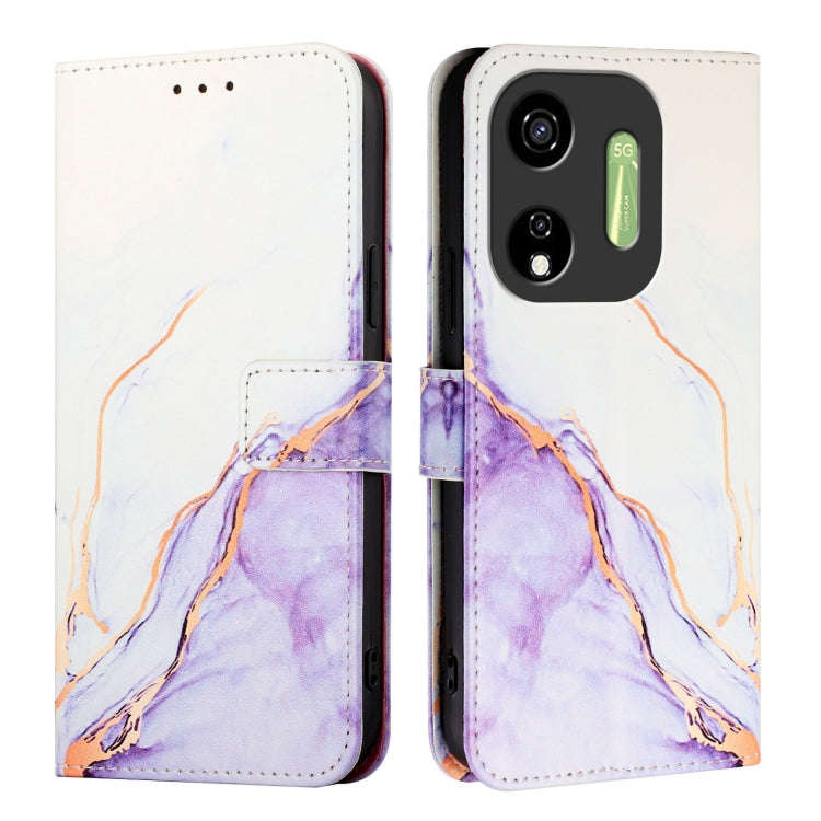 For itel P55 5G PT003 Marble Pattern Flip Leather Phone Case(White Purple)