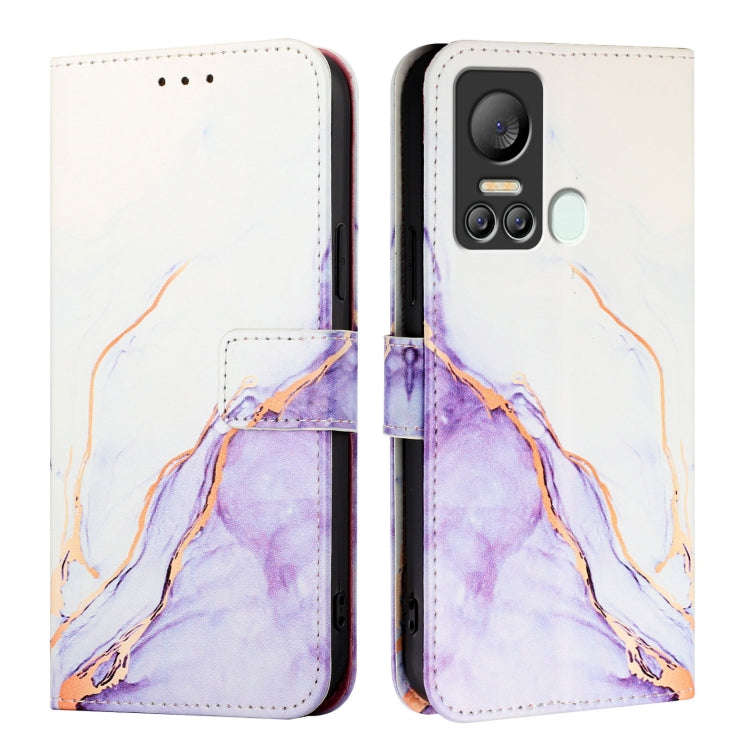 For itel S18 / Vision 5 PT003 Marble Pattern Flip Leather Phone Case(White Purple)