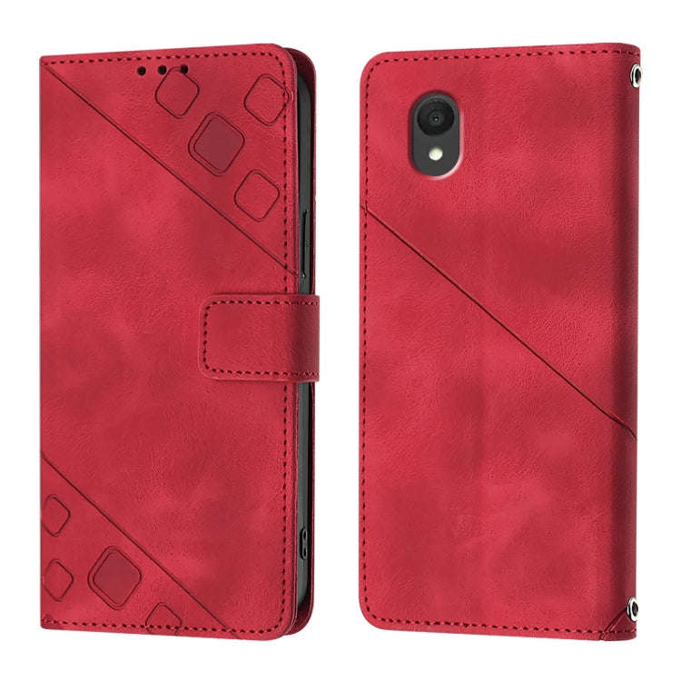 For TCL 201 Skin Feel Embossed Leather Phone Case(Red)