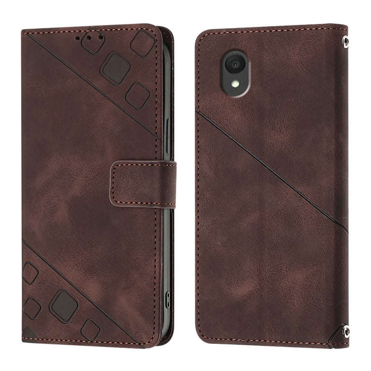 For TCL 201 Skin Feel Embossed Leather Phone Case(Brown)