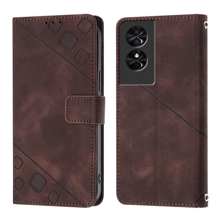 For TCL 50 SE Skin Feel Embossed Leather Phone Case(Brown)