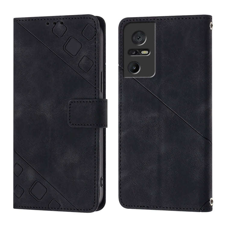 For TCL 40 SE Skin Feel Embossed Leather Phone Case(Black)