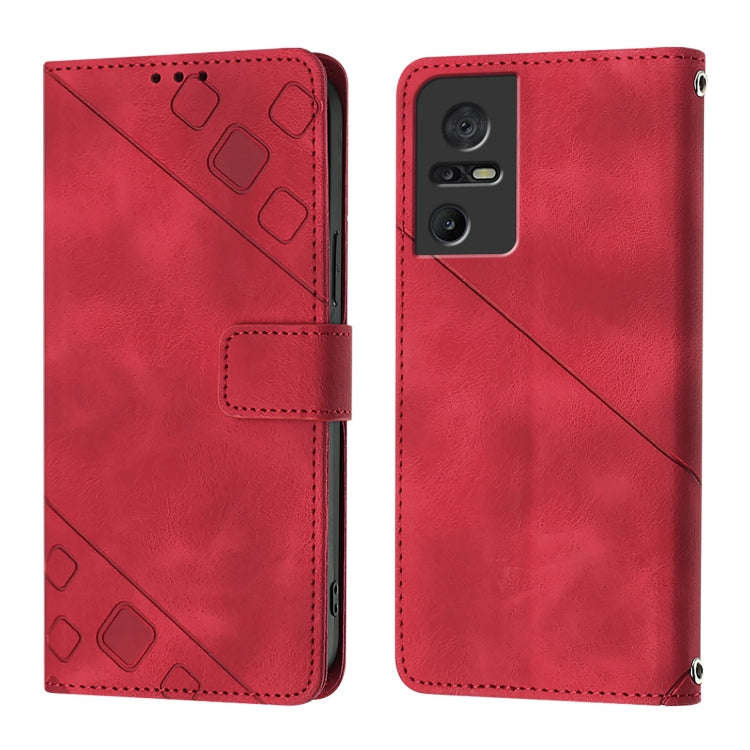 For TCL 40 SE Skin Feel Embossed Leather Phone Case(Red)