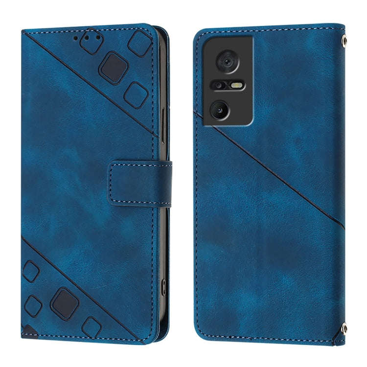 For TCL 40 SE Skin Feel Embossed Leather Phone Case(Blue)