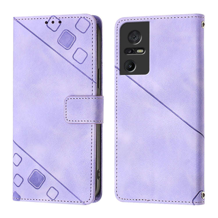 For TCL 40 SE Skin Feel Embossed Leather Phone Case(Light Purple)