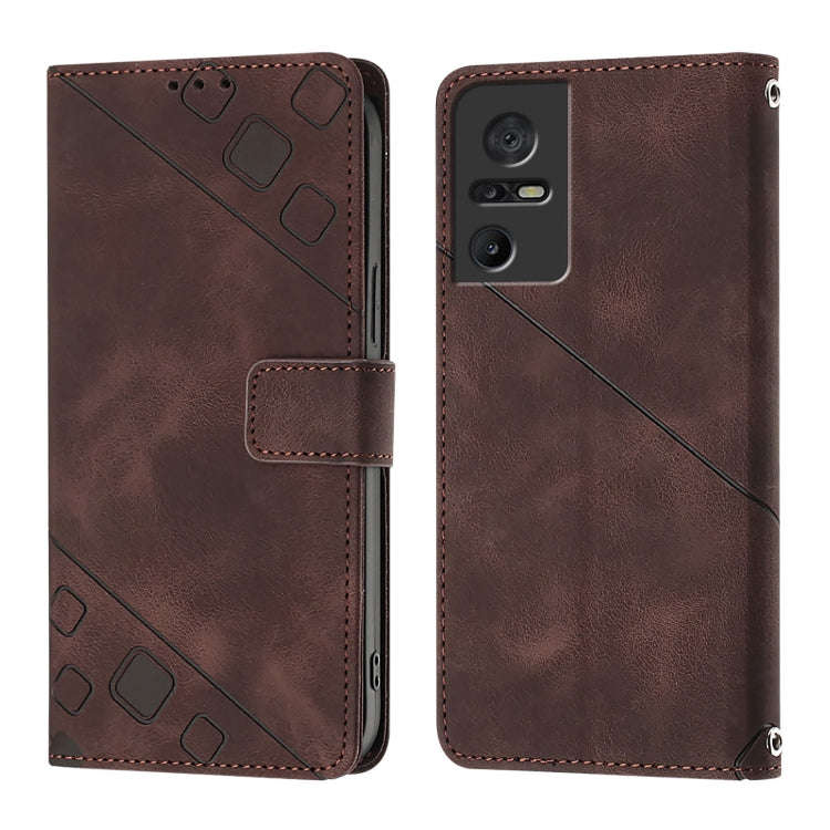 For TCL 40 SE Skin Feel Embossed Leather Phone Case(Brown)