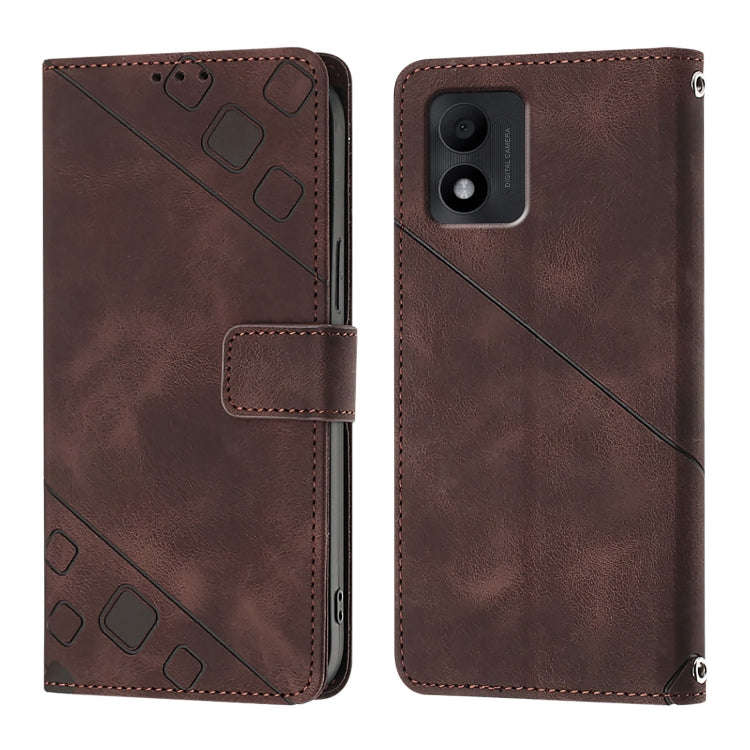 For TCL 303 Skin Feel Embossed Leather Phone Case(Brown)