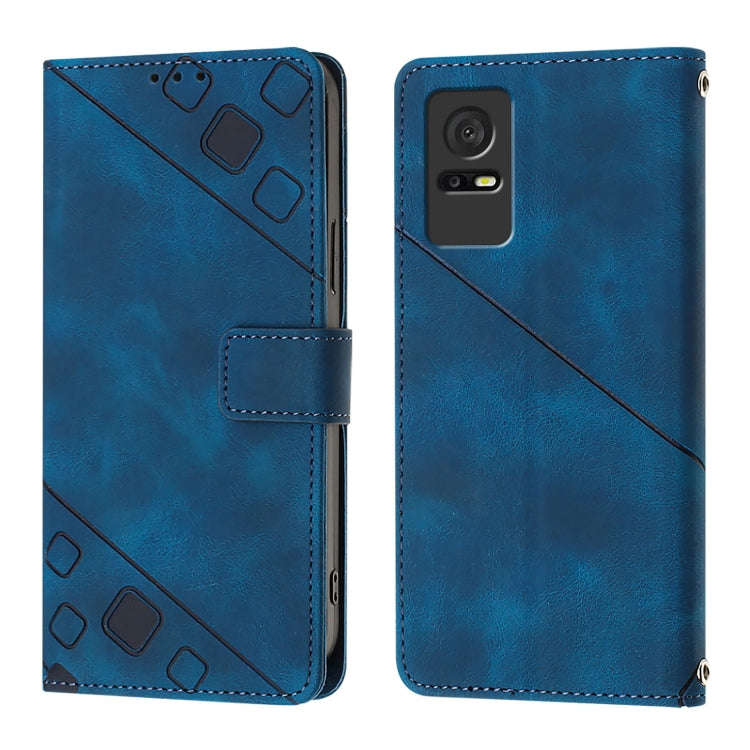 For TCL 405 / 406 / 408 Skin Feel Embossed Leather Phone Case(Blue)