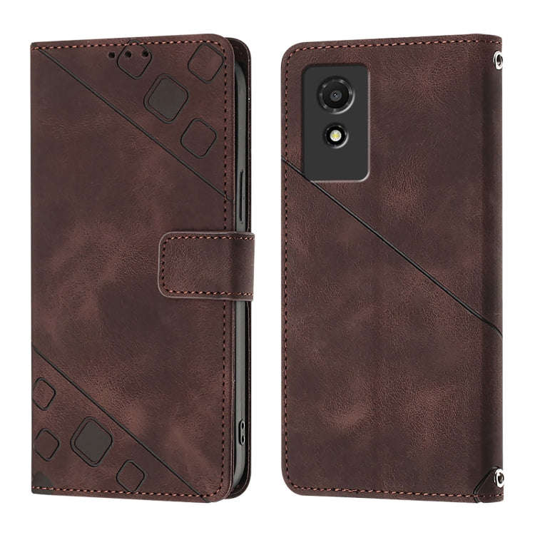 For TCL 501 Skin Feel Embossed Leather Phone Case(Brown)