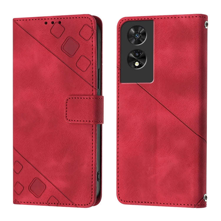 For TCL 505 Skin Feel Embossed Leather Phone Case(Red)