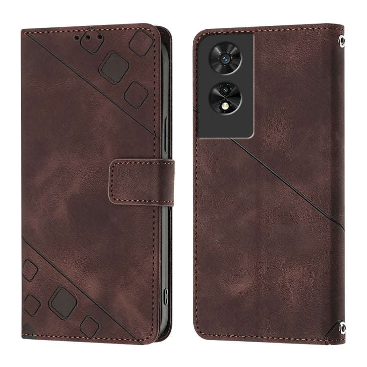 For TCL 505 Skin Feel Embossed Leather Phone Case(Brown)