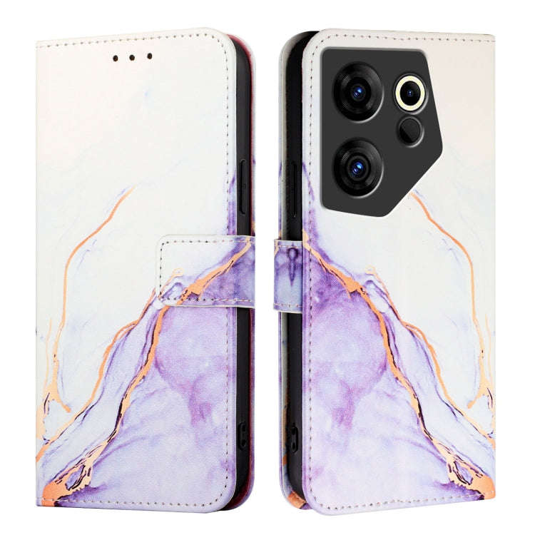 For Tecno Camon 20 Premier 5G CK9N PT003 Marble Pattern Flip Leather Phone Case(White Purple)