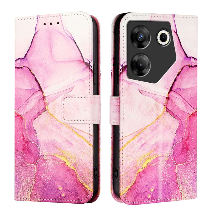 For Tecno Camon 20 Pro 5G PT003 Marble Pattern Flip Leather Phone Case(Pink Purple Gold)