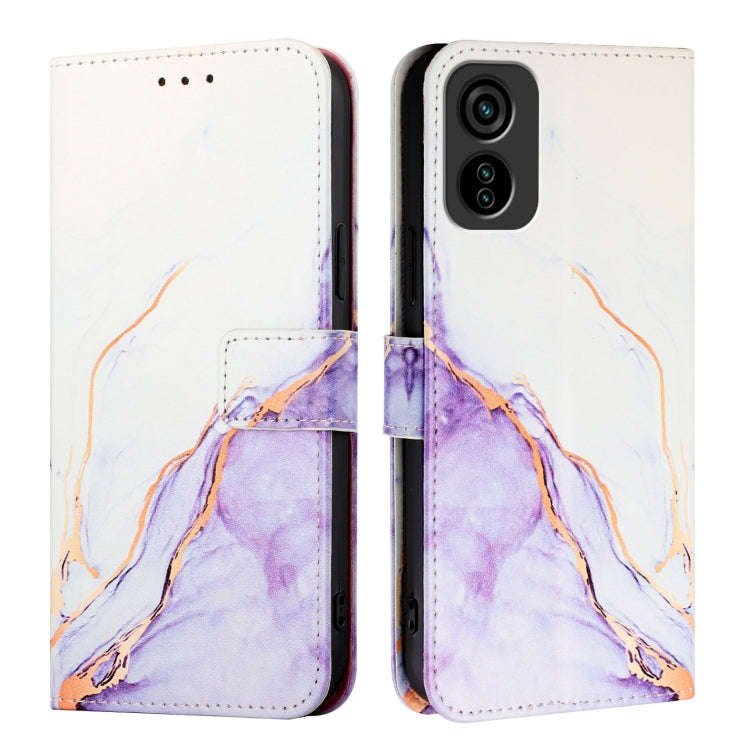 For Tecno Pop 6C / Itel A18 PT003 Marble Pattern Flip Leather Phone Case(White Purple)