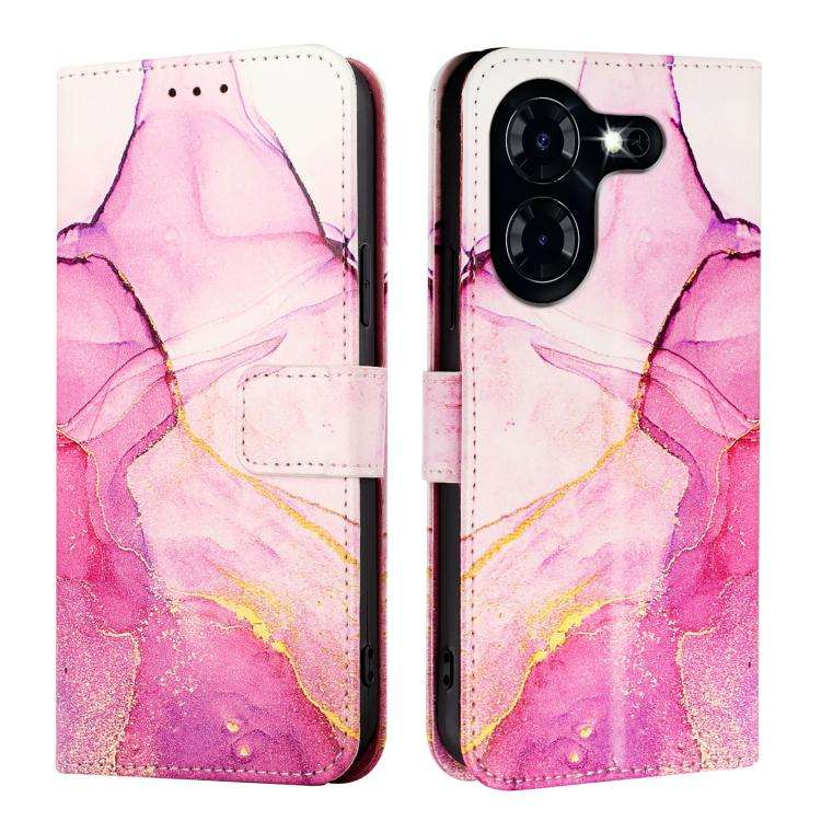 For Tecno Pova 5 4G PT003 Marble Pattern Flip Leather Phone Case(Pink Purple Gold)