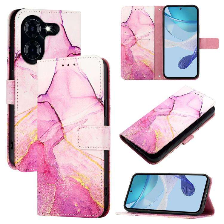 For Tecno Pova 5 4G PT003 Marble Pattern Flip Leather Phone Case(Pink Purple Gold)