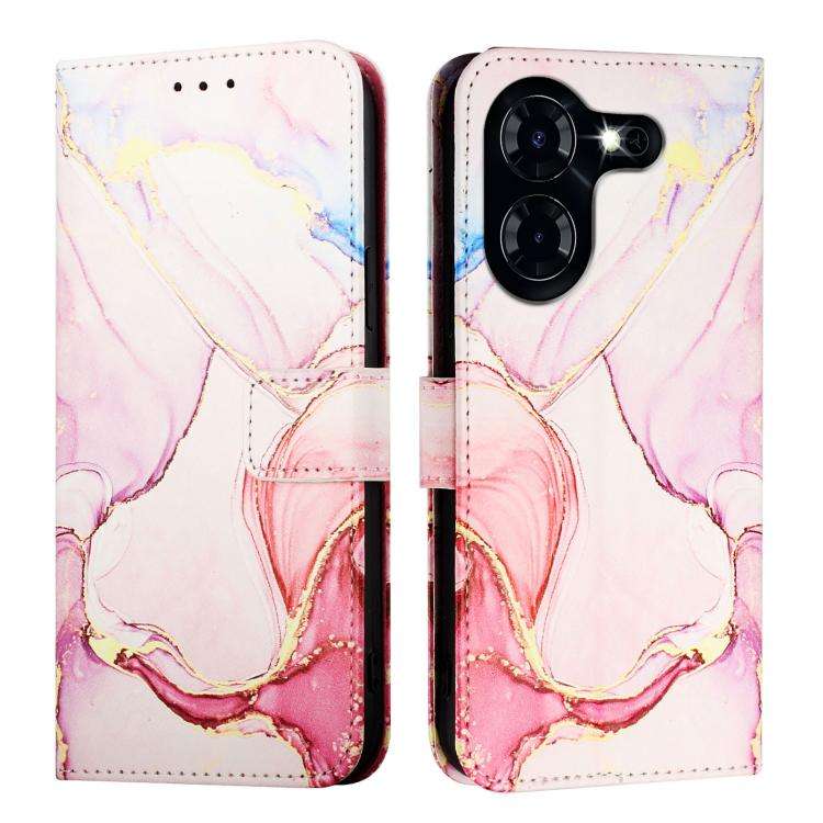 For Tecno Pova 5 4G PT003 Marble Pattern Flip Leather Phone Case(Rose Gold)
