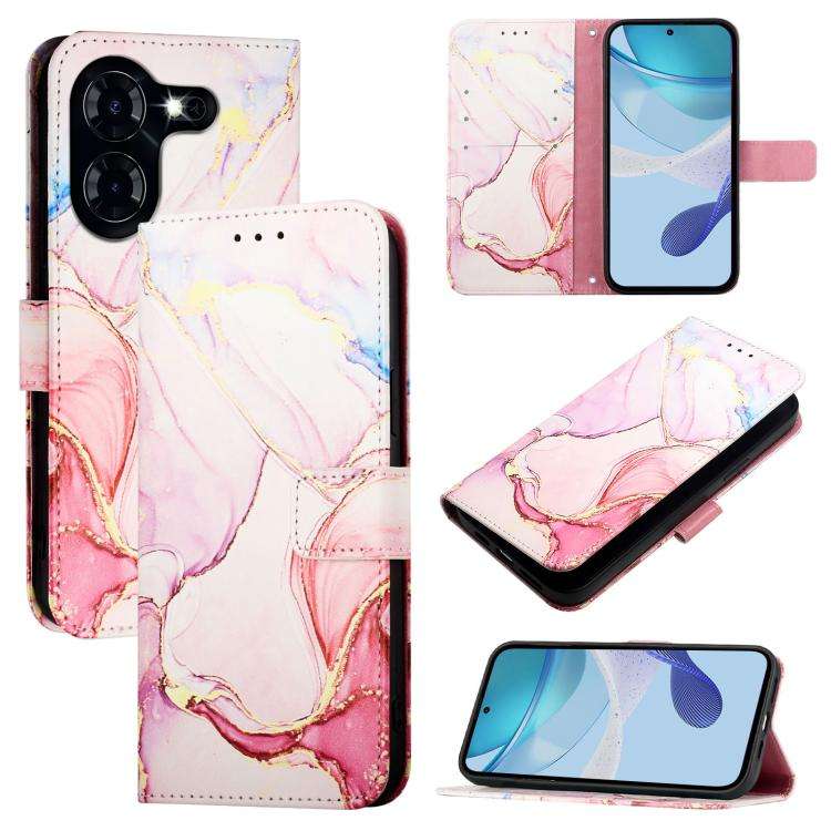 For Tecno Pova 5 4G PT003 Marble Pattern Flip Leather Phone Case(Rose Gold)