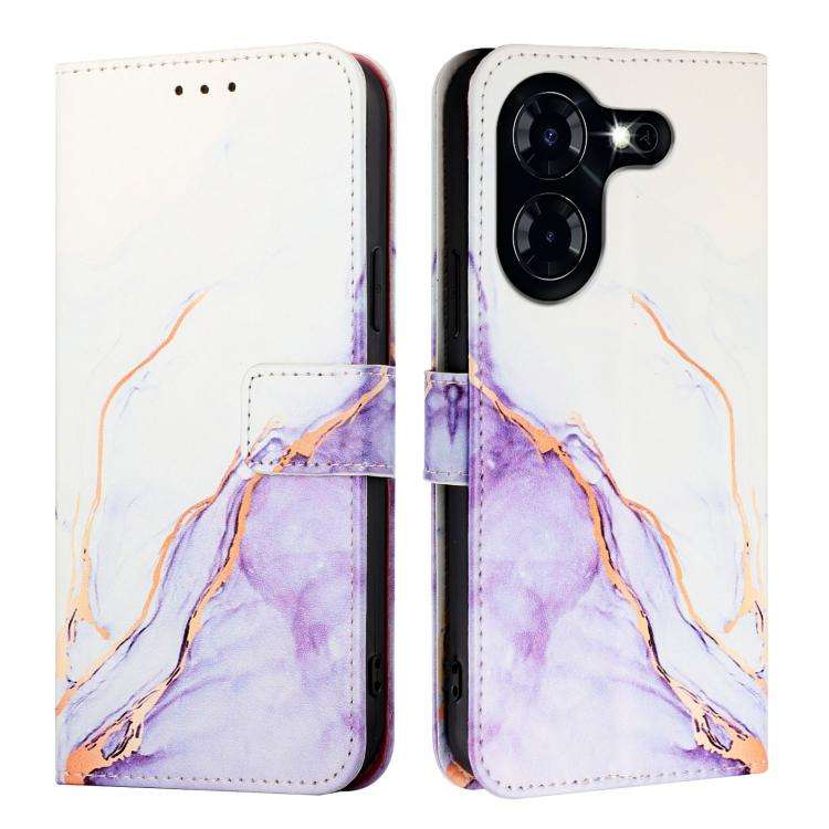 For Tecno Pova 5 4G PT003 Marble Pattern Flip Leather Phone Case(White Purple)