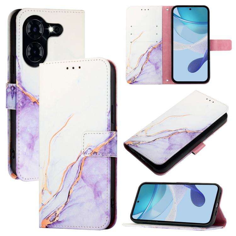 For Tecno Pova 5 4G PT003 Marble Pattern Flip Leather Phone Case(White Purple)