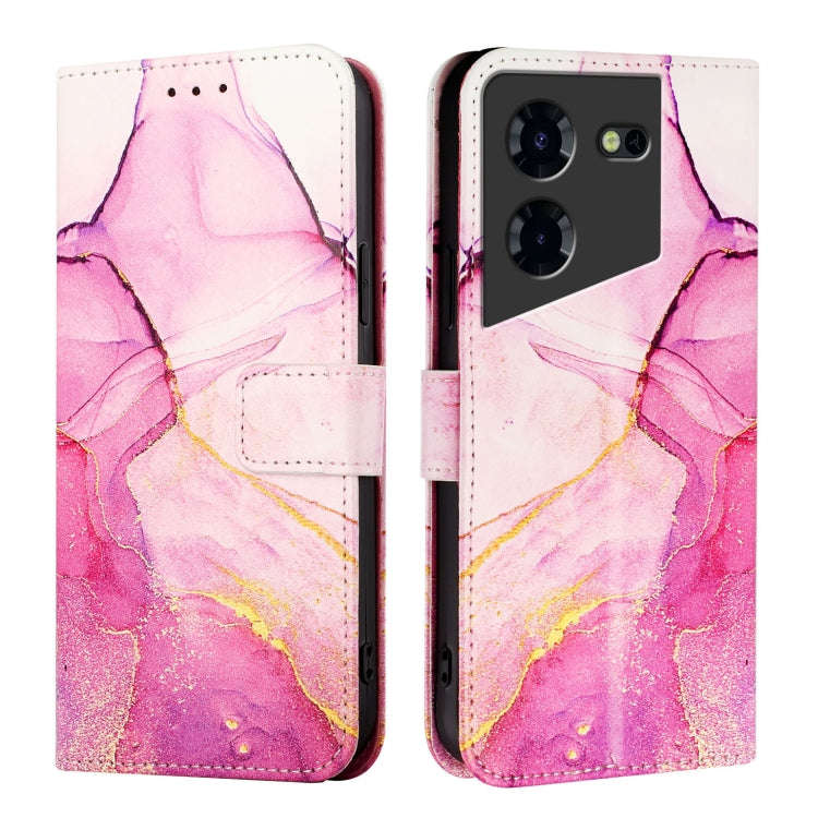 For Tecno Pova 5 Pro 5G PT003 Marble Pattern Flip Leather Phone Case(Pink Purple Gold)