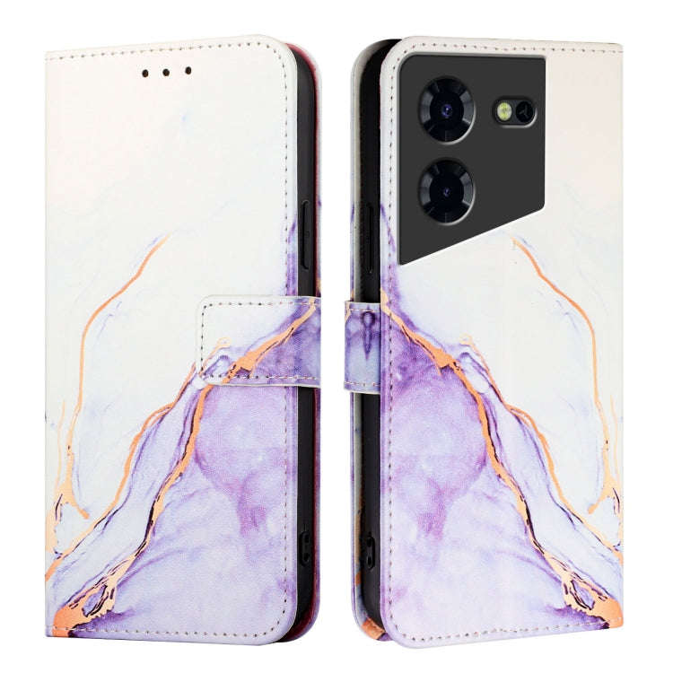 For Tecno Pova 5 Pro 5G PT003 Marble Pattern Flip Leather Phone Case(White Purple)