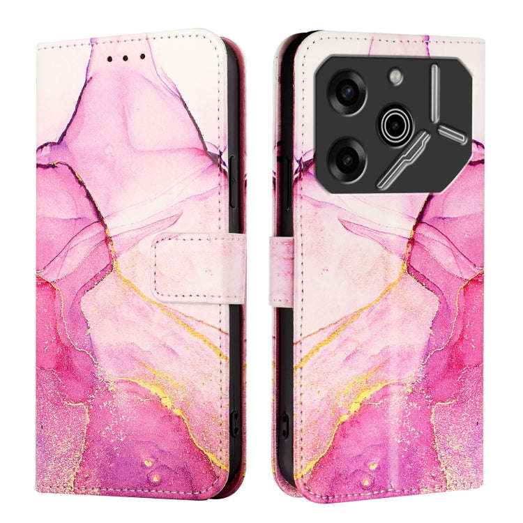For Tecno Pova 6 5G PT003 Marble Pattern Flip Leather Phone Case(Pink Purple Gold)