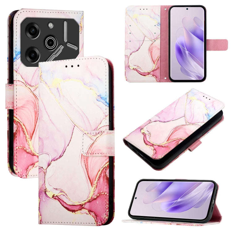 For Tecno Pova 6 Pro PT003 Marble Pattern Flip Leather Phone Case(Rose Gold)