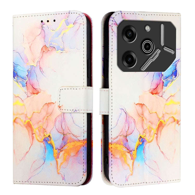 For Tecno Pova 6 Pro PT003 Marble Pattern Flip Leather Phone Case(Galaxy Marble White)
