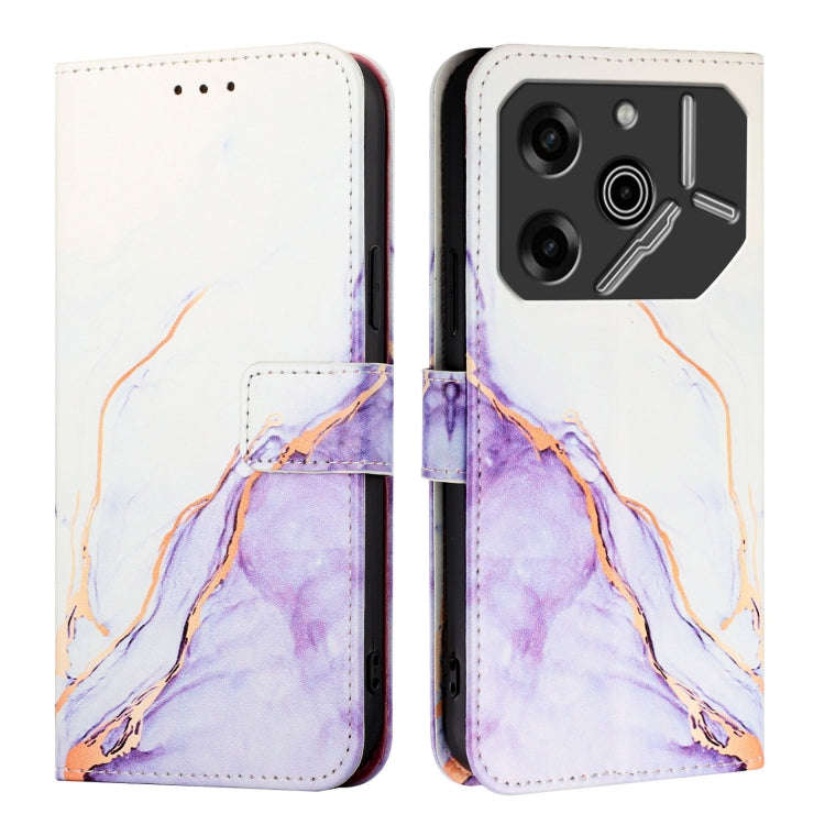 For Tecno Pova 6 Pro PT003 Marble Pattern Flip Leather Phone Case(White Purple)