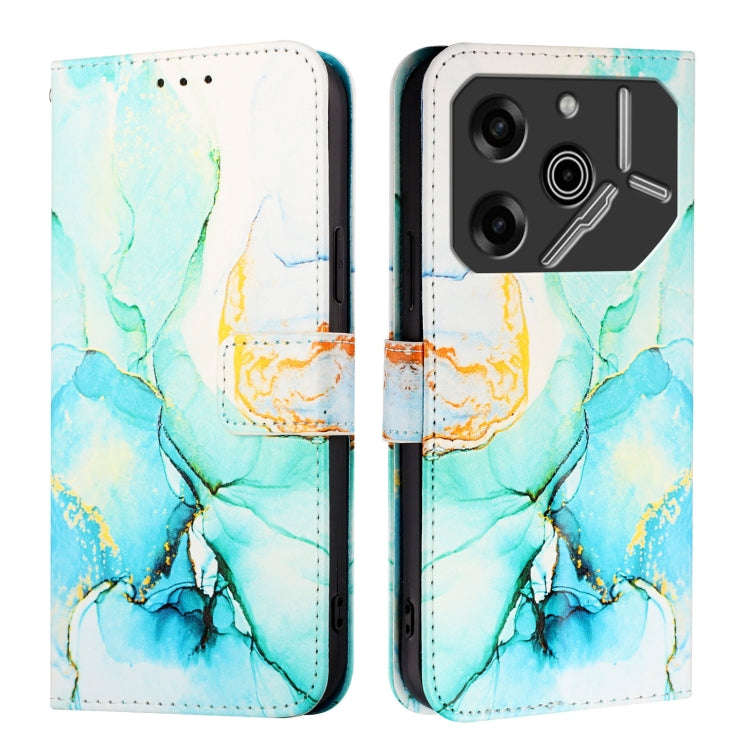 For Tecno Pova 6 Pro PT003 Marble Pattern Flip Leather Phone Case(Green)