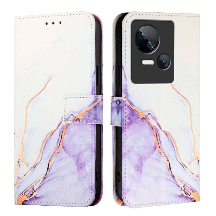 For Tecno Spark 10 5G PT003 Marble Pattern Flip Leather Phone Case(White Purple)